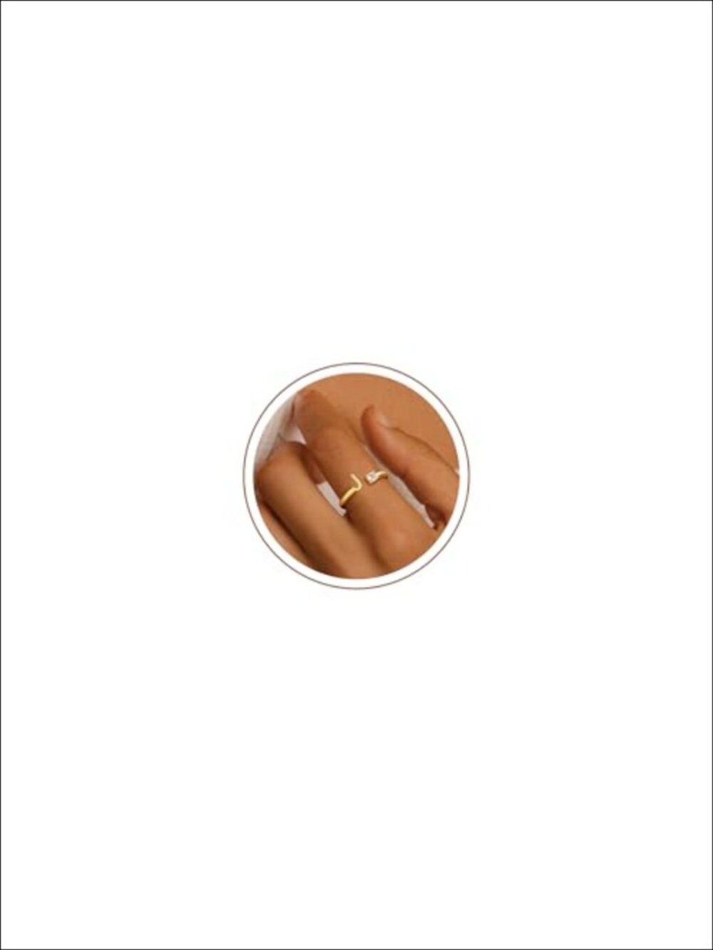 14K Gold Plated Initial Ring Adjustable Open Design Cubic Zirconia Band
